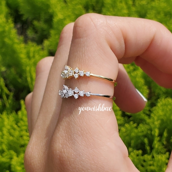 Diamond Cluster Ring Etsy 925 Sterling Silver Gold Plated Delicate Star Ring New - Picture 4 of 6